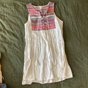 Umgee S multicolor woven & white linen dress